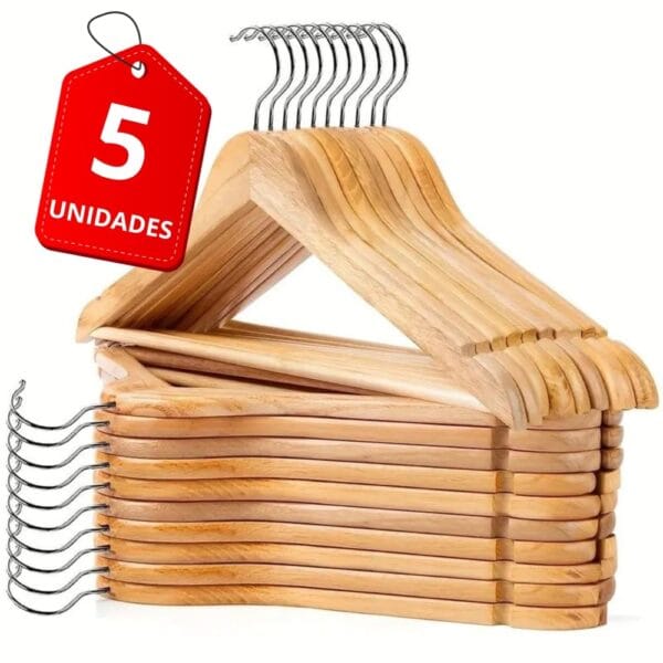 Cabide de madeira com silicone antideslizante - 44cm - pack 5 und